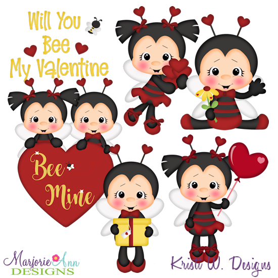 Bee Mine Valentine SVG Cutting Files + Clipart - Click Image to Close